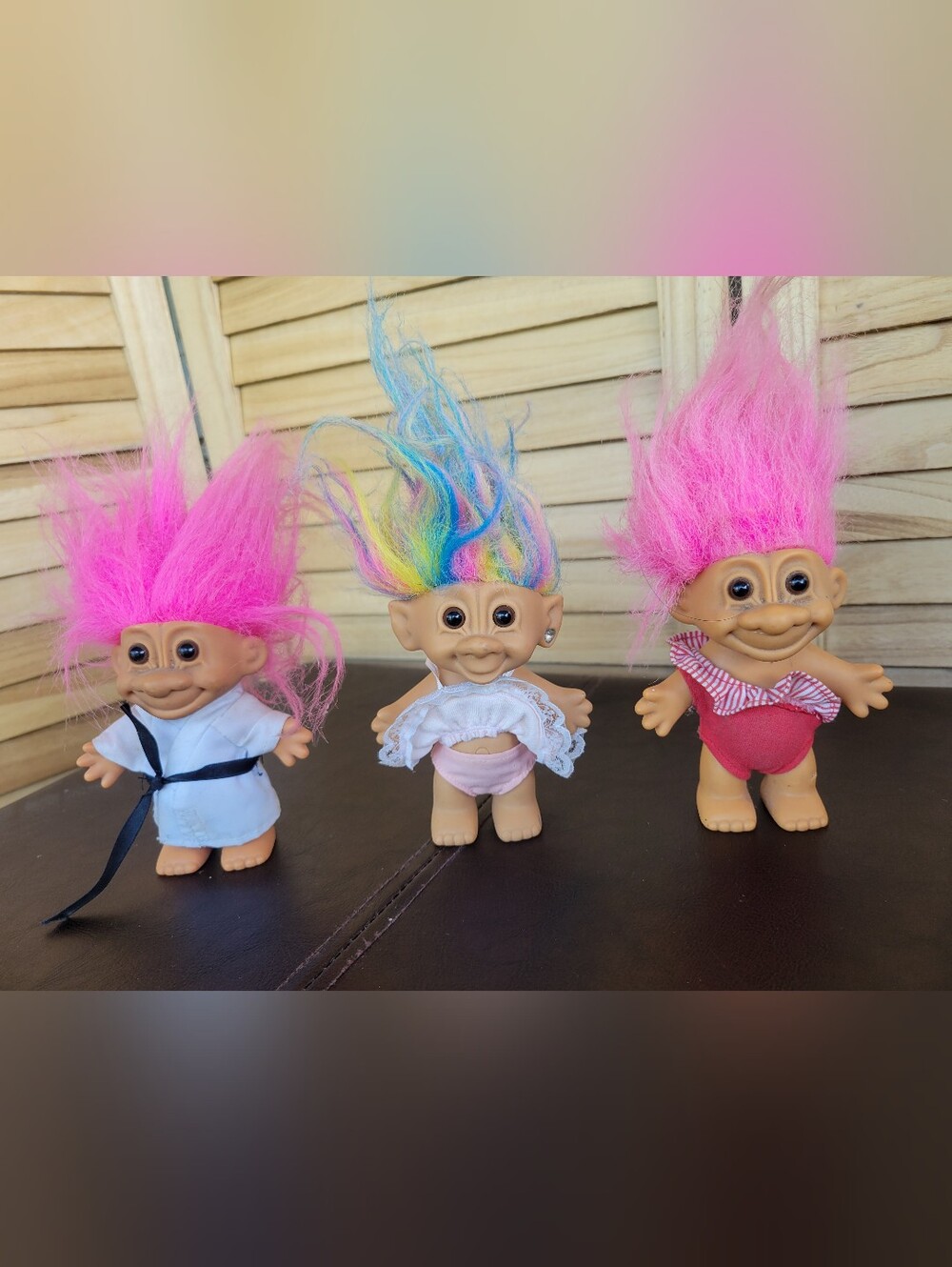 Russ Troll Lot Of 3 Vintage Dolls Pink Rainbow Hair Karate Swimwear
